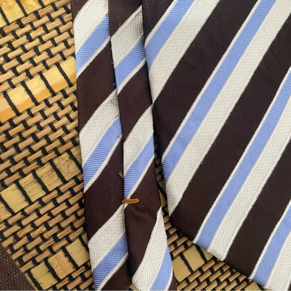 Donald Trump Silk Tie Brown Blue Stripe Classic Mens Neck Tie Hand Made